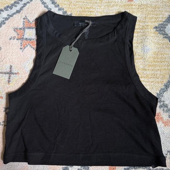 NWT ALLSAINTS Rina Cropped Sleeveless Tank Top In Black Sz UK 14 US 10 - Picture 2 of 3